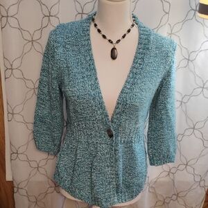 Eddie Bauer Teal and White Knit Cardigan